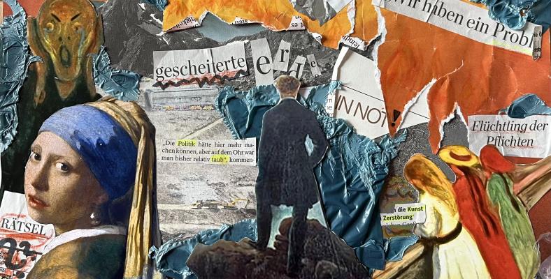 Das Kunstwerk zeigt eine dadaistische Collage zum Thema „Probleme der Zeit“ angebunden an das künstlerische Werk von John Heartfield und wurde von der Schülerin Annie Holland erstellt.